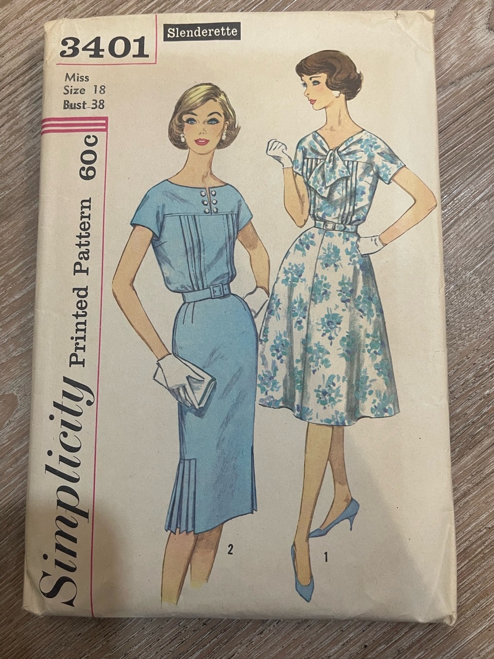 Simplicity Slenderette Blue Vintage Dress Pattern 3401